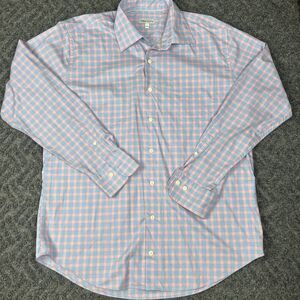 Peter Millar Long Sleeve Shirt Men’s L Blue Pink Gingham Check Cotton Spandex